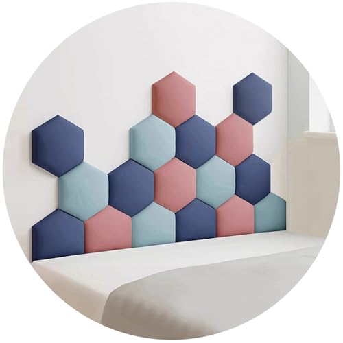 DEHUDEOUHS Paneles de Pared Acolchados, Relleno de Esponja anticolisión 3D, cabecero de Cama, Pegatinas hexagonales Autoadhesivas para Dormitorio (Azul Oscuro, 180 x 105 cm)