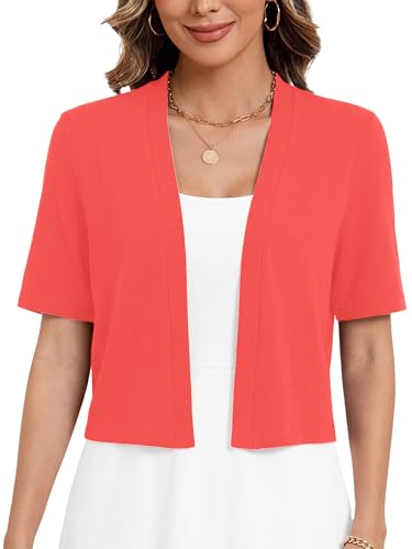 Image of Heymoments Women's Thin Shrugs Short Sleeve Lightweight Cropped Tops Open Front Knitted Cardigan for Dress Summer Bolero