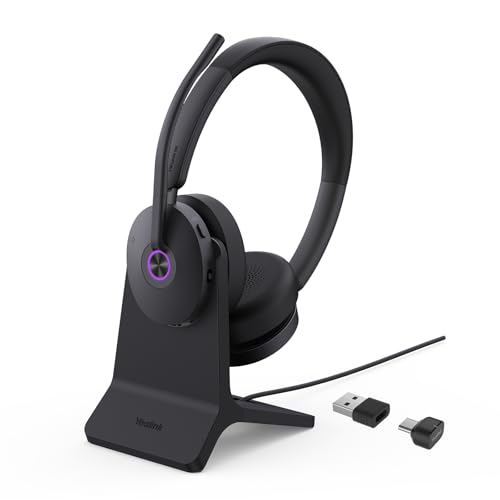 Yealink BH74 with Stand Active Noise Canceling Wireless Headset with Mic for Work, 6-mics Hybrid ANC Microsoft Teams Premium Open Ofﬁce Certified Headsets Bluetooth 5.3, up to 32h Talk, UC Compatible