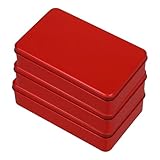 TOBBOMEY 3pcs Red Tinplate Storage Boxes with Lids 19x12x4.4cm Rectangular Cookie Tins for Kitchen Snack
