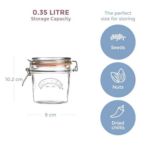 Image of Kilner Premium 2 x 350ml Clip Top Airtight Round Glass Food Storage Container Jar for Kitchen | Multipurpose BPA Free, Reusable Kitchen Container for Storage