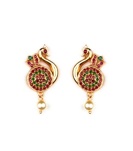Image of Sasitrends Micro Gold Plated Peacock AD Stone Studded Jewellery Set