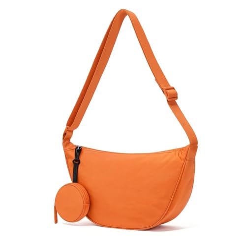 ALWY Bolsa Transversal Feminina Estilo Meia-Lua - Alça Ajustável, Inclui Mini Bolsa para Moedas e Fone - Perfeita para Dia a Dia, Viagens e Atividades Esportivas (Laranja)