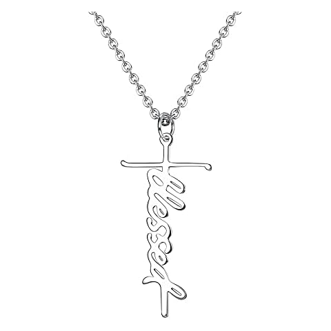 Jewenova Sterling Silver Faith Necklace Cross Necklace for women Hope Strength Pendant Necklace Religious Jewelry Gift for Women Y Necklace with Meaning Card, Cubic Zirconia Cover