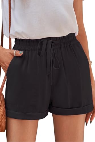 Image of YOCUR Womens Lightweight Shorts Casual Baggy Trendy Hot Pants Elastic Waist Drawstring Comfy Shorts