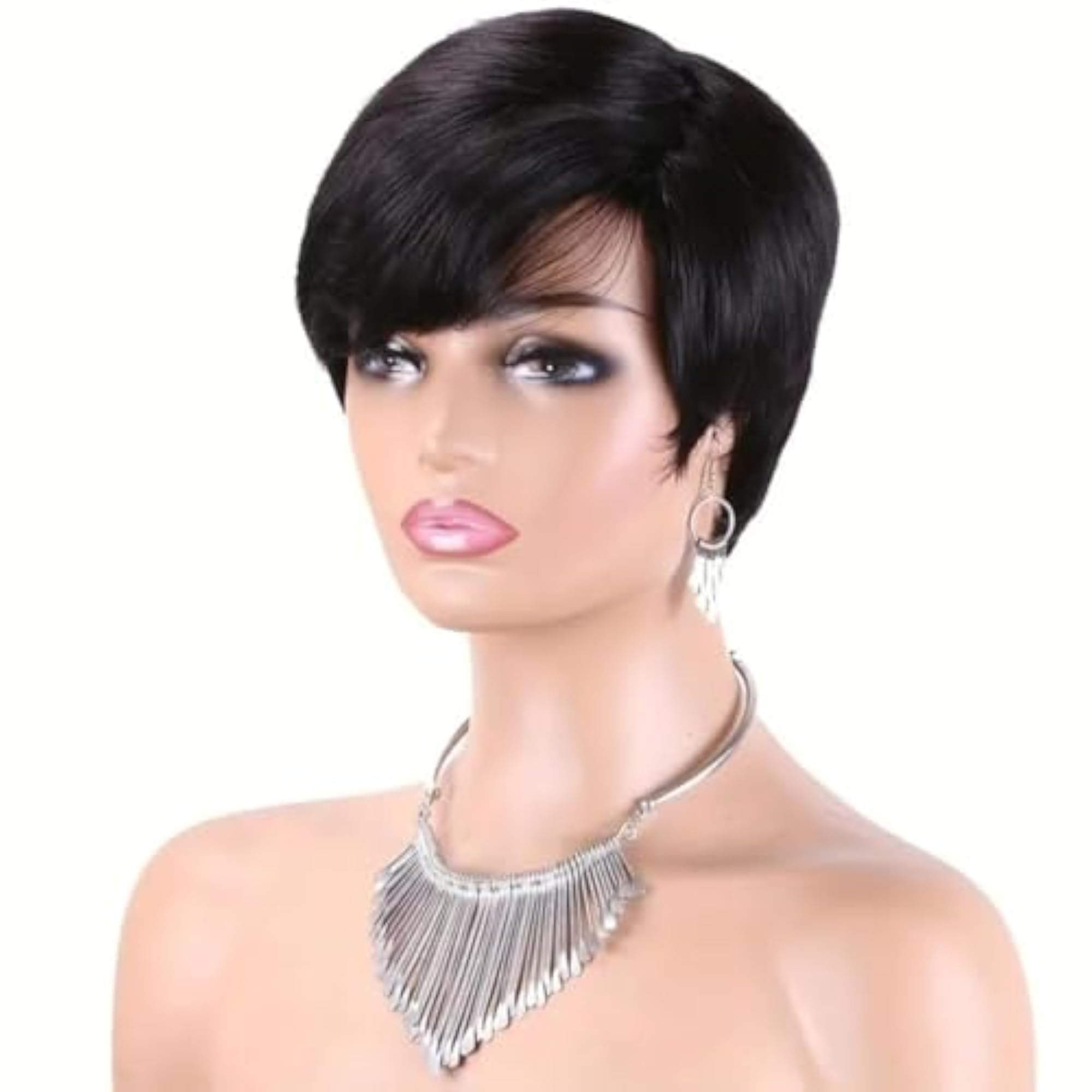Women's Short Pixie Cut Wig with Bangs, Black