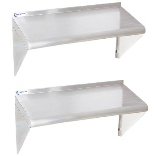 Image of 2 Pack Stainless Steel Shelf 18 inchx36 inch 350LB, Commercial Stainless Steel Shelves Wall Mounted, Heavy Duty Metal Floating Shelving for Home Kitchen, Restaurant, Garage