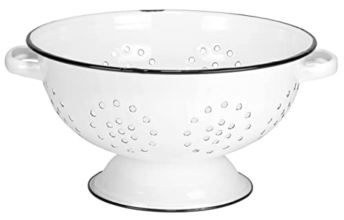 Red Co Enamelware Metal Classic 105 Inch Round Food Strainer Colander with Two Handles Distressed WhiteBlack Rim