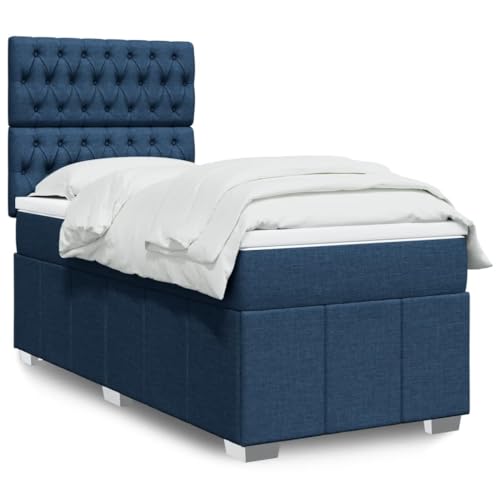 Genérico Cama Box Spring con colchón Tela Azul 90x200 cm,Mobiliario,Camas y Accesorios,Camas y somieres 3293864