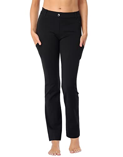 Hde Yoga Dress Pants For Women Straight Leg Pull On Pants With 8 Pockets Black - Xl Long #TOP14