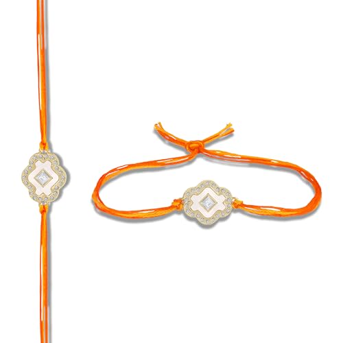 Image of Mahi Elegant Floral Rakhi for Brother with White Enamel and Studded Crystals (RA1100870G)