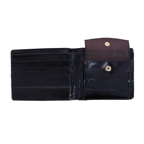 CTM Men's Eel Skin Leather Bifold Wallet with Coin Pouch, Brown3