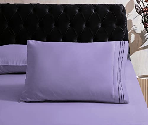 Image of Mocassi Cali King Sheet Set - Luxury Hotel 1800 Premier Bedding Sheets & Pillowcases - Ultra Soft Breathable & Cooling Bed Sheets - Deep Pocket - Wrinkle Resistant - 4 Piece - Cali King, Lavender