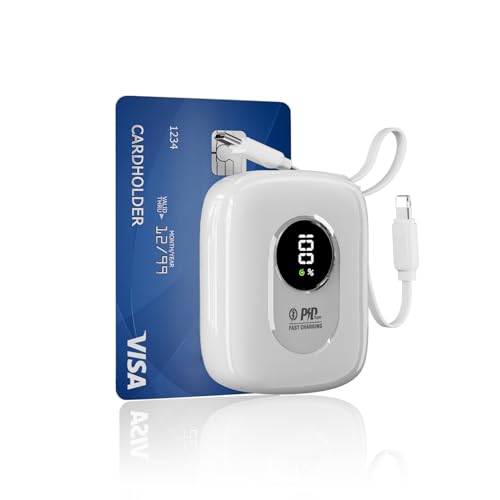 CHCCUL Power Bank 10000mAh Built-in Lighting & Type-C Cables PD22.5W Fast Charging Charge 3 Devices At the once LED Battery Indicatorccc certifiedCompatible with iPhone Android iPad & More (White)