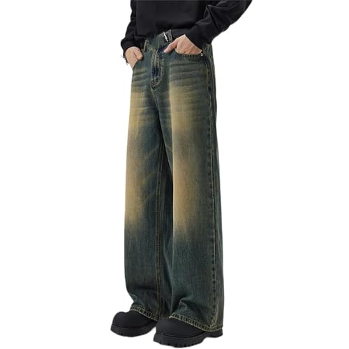 Men's Fall Distressed Jeans – Baggy Straight Denim Pants, Fashion High Street Streetwear Trousers
