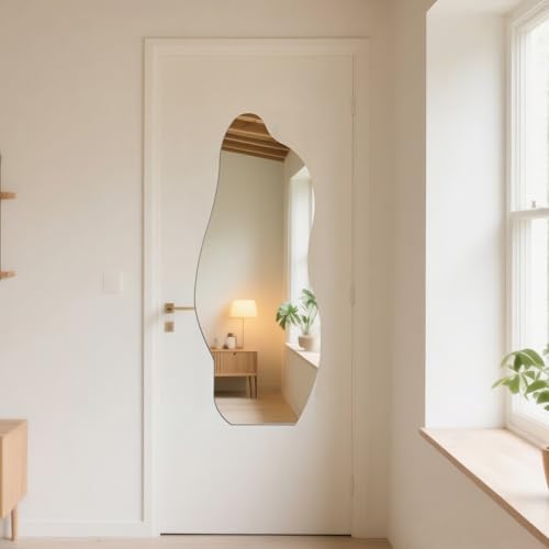 Image of iCAGY Acrylic Full Body Mirror - Self-Adhesive Shatterproof Wall Mirror, Ultra-Thin 0.06 inch Lightweight for Home Gym, Bedroom, Closet Door - Frameless Easy Install (1, Cloud, 16 inch W x 47 inch L)