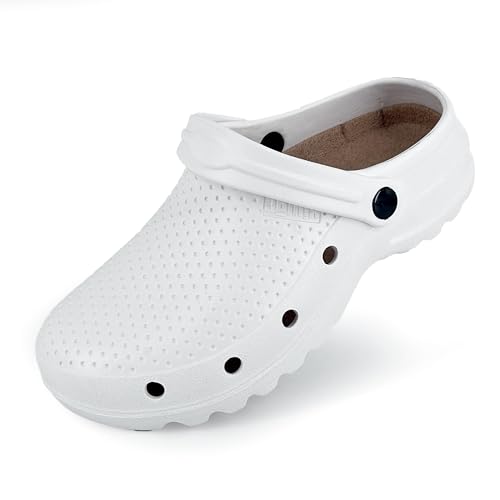 JOMIX Herren Clogs Krankenhaus Küche Arbeitsclogs Anti-Rutsch Gummi Arbeitsschuhe Gartenschuhe (Weiß, 42/43 EU)