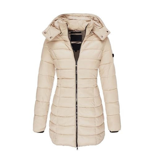 Generisch Puffer Jacke Damen, Steppmantel Damen Winter Lang Leicht Daunenmantel Winterjacke Mit Kapuze Warm Winddicht Wintermantel Mittellang Dicke Mantel Outdoor Gefüttert Daunenjacke