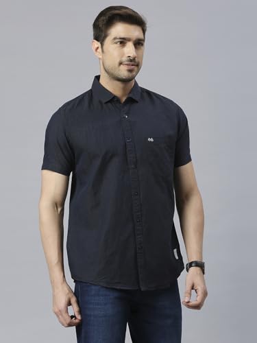 Image of Thomas Scott Men's | Solid | Half Sleeve | Slim Fit | Linen Blend | Spread Collar | Casual Shirt