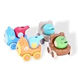 CHILDLIKE BEHAVIOR | 4 Pcs Car Whistle Toy for Baby - Animal-Themed Plastic Cars with Whistle Function Toys for Children - Toddler Mini Truck (Multicolor)