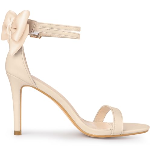 Allegra K Allegra K Women's Heel With Bow Back Open Toe Stiletto Nude Heel Sandals 7 M US