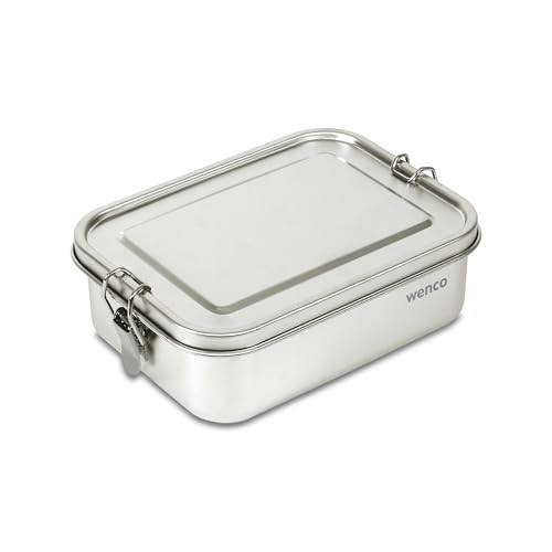 wenco Lunchbox Edelstahl Groß mit 1100ml Füllmenge – Brotdose mit Fächern, Entfernbare Trennwand und 2x Silikondichtung enthalten – Wasserdicht, Spülmaschinengeeignet 18,5 x 14,5 x 5cm