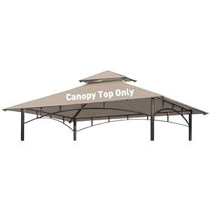 Grill Gazebo Replacement Canopy Roof, 5′ x 8′ Outdoor BBQ Gazebo Canopy Top Cover, Double Tired Grill Shelter Cover with Durable Polyester Fabric, Fit for Model L-GG001PST-F, Khaki