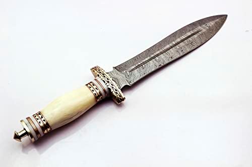 Skokie Knives Custom Damascus Steel Hunting Knife Camel Bone Handle-Handmade Premium Quality Edge Fixed Blade–Multipurpose–Ideal for Survival Camping Hiking Outdoor Every Day Carry Professional