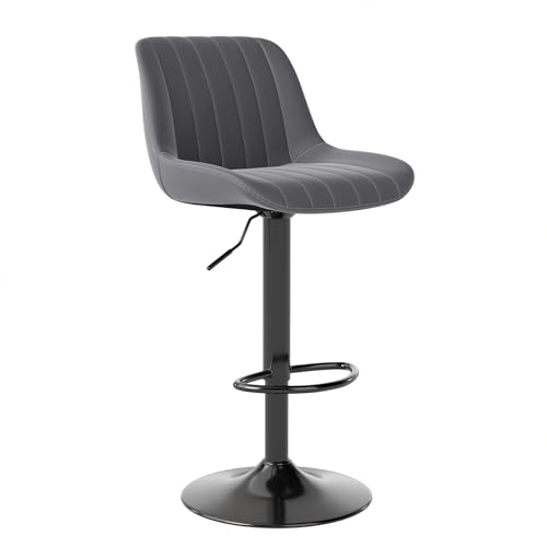 Youhauchair カウンターチェア 1脚 背もたれ ハイチェア 調節可能 回転バーチェア 足置き 昇降式ハイチェア フェイク PUレザー キッチンチェア グレー