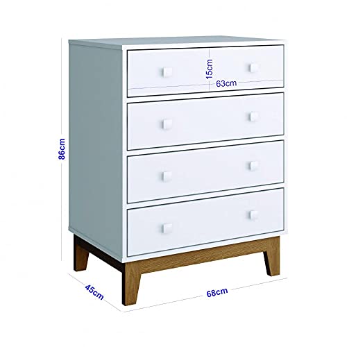 Quarto de Bebê com Berço 2 Gavetas e Cômoda 4 Gavetas Retrô Branco