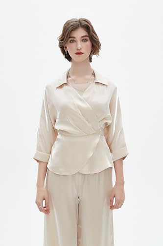 بلوزة باكمام 3/4 للنساء من نيشي، لون بيج، مقاس L، موديل OL253ST25Q203