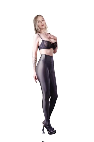 Image of Ultra Sheer Workout Leggings Shiny Tights for Women Control Top to Waist Pantyhose Tummy Control Glossy Panty Hose