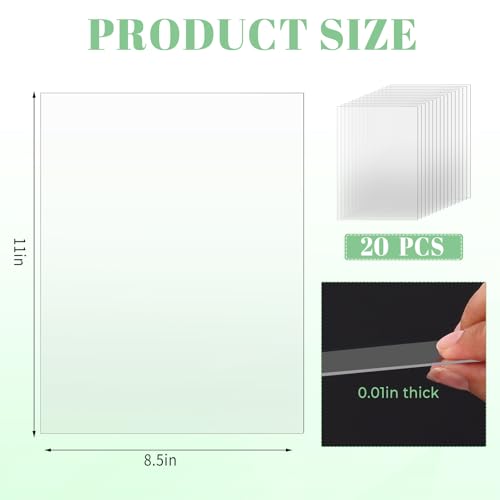 Image of TKOnline 20 PCS Plexiglass Sheets, 8.5 inch x 11 inch x 0.01 Clear PET Sheet Panels, Clear Acrylic Plastic Sheet for Picture Frame, Invitations, Poster Frames Plastic Board