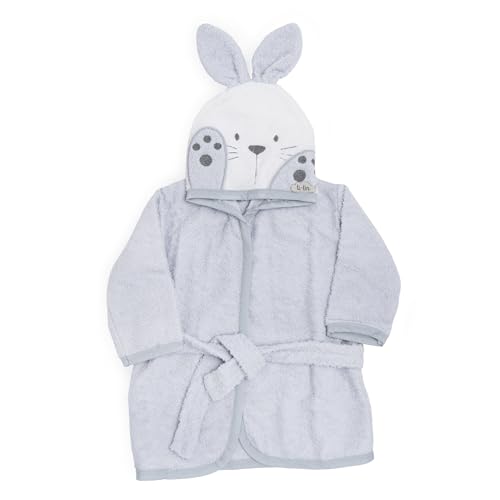 Ti TIN Albornoz Bebé con Capucha Conejito, Algodón Rizo Suave y Absorbente, Fácil Secado, 6 12 Meses, 63x33 cm