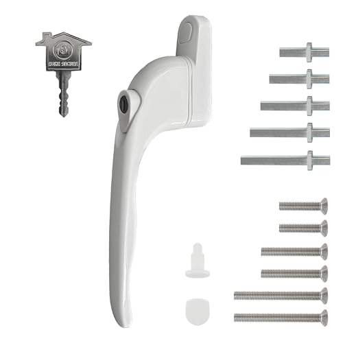 Home Secure™ Universal Locking uPVC Window Handle with Keys – Espag Window Handle Replacement, Reversible Left or Right, Multi-Spindle Fit, White