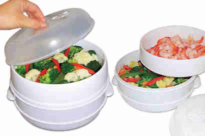 Vaporizador de verduras microondas de 2 niveles, cocina de microondas de doble capa sin BPA para comidas saludables, arroz al vapor, pescado, pasta y verduras sin aceite, cocción rápida, diseño 2