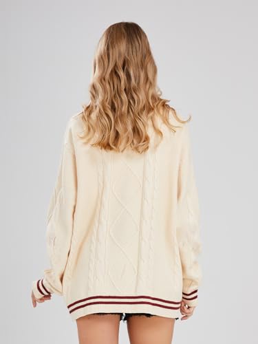 ebossy Women's Open Front Stars Embroideried Cable Knit Cardigans Button Down Sweater Outwear3