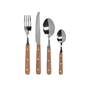 Mikasa Drift Wooden Handle Cutlery Set, Wood and Stainless Steel, Outdoor Cutlery, 16pc Set for 4