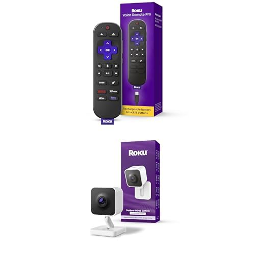 Image of Bundle of Roku Voice Remote Pro | Rechargeable TV Remote Control with Hands-Free Voice Controls + Roku New Outdoor Camera - Home Security - IP65 Weather Resistant Wired Security Camera with 1080p HD