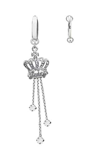 Fake Belly Navel Non Clip on Piercing Cz Crown says Juicy Long Dangle Ring