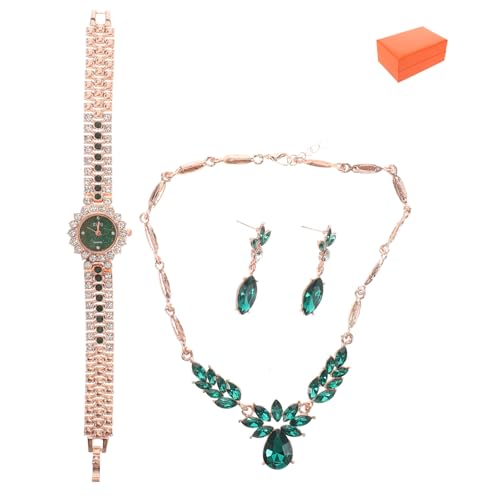BESTYASH Conjunto De Reloj Gemas De Imitación Reloj Vintage para Mujer Conjunto De Joyas De Boda Pendientes Colgantes Joyas Verdes Brillantes para Uso De Dama De Honor Eventos Especiales BESTYASH Conjunto De Reloj Gemas De Imitación Reloj Vintage para Mujer Conjunto De Joyas De Boda Pendientes Colgantes Joyas Verdes Brillantes para Uso De Dama De Honor Eventos Especiales
