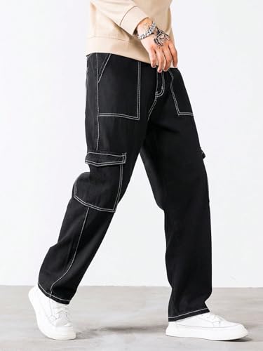 Image of AVANOVA Bell-Bottom Men Cargo Jeans II Men Cargo Pants II Denim Cargo for Men II Cotton Pant II Wide Legs II Flap Pockets II Cargo for Men (Jeans-119)