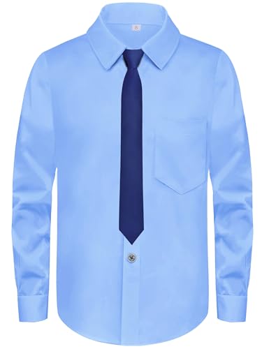 Image of Boys Long Sleeve Button-Down Dress Shirts with Tie: 2 Fabrics (Stretch /Standard) & 2 Fits (Regular /Husky)