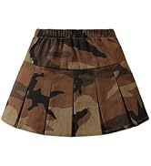 RoseSeek Girl's Flared Camo Pleated Skirt Elastic Waist A Line Mini Sweat Skirts Streetwear