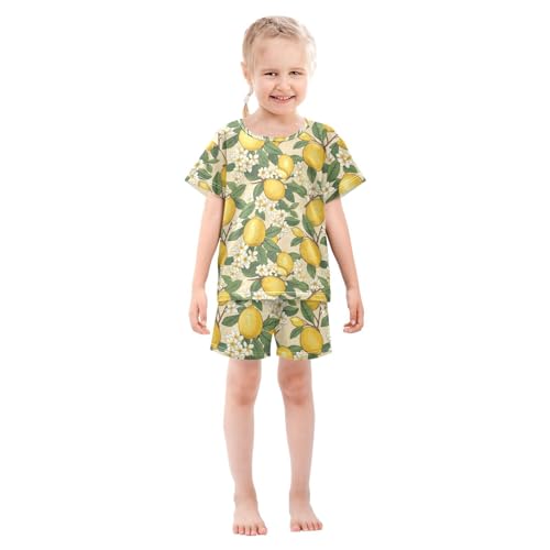 ALAZA Lemon Flowers Dots Pajama Set Short Sleeve Sleepwear Soft Lounge Nightwear3