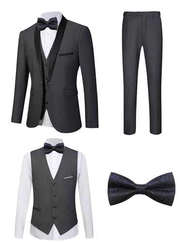 5 Pieces Suit for Men Slim Fit Tuxedos Single Breasted Blazer Wedding Prom Tux Shawl Lapel Blazer Vest Pants Shirt Set