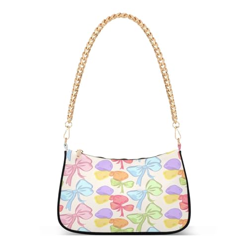 Shoulder Bag for Women Colorful Bows Tote Handbag Crossbody Bag with Zipper Closure