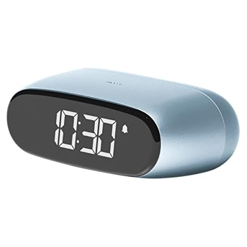 Lexon Small Digital Alarm Clock for bedrooms MINUT, Rechargeable Bedside Clock with Touch Sensor, Adjustable Volume & Brightness and LCD Display Low Light Option, Aluminium Finish - Light Blue Cover