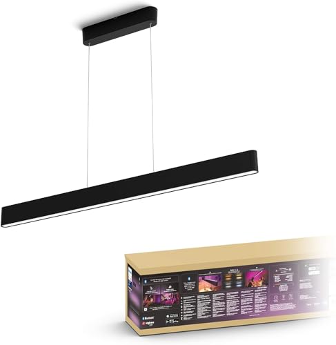 Philips Hue White & Color Ambiance Ensis Pendelleuchte (5.500 lm) dimmbare Esstischleuchte für das Hue Lichtsystem mit 16 Mio. Farben smarte Lichtsteuerung über Sprache oder App schwarz