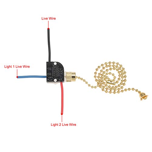 Image of uxcell Pull Chain Switch SPDT for Ceiling Fan Light Lamp with 33cm Extension Pull Chain Golden
